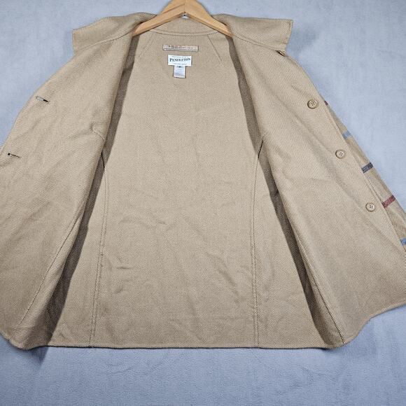 Pendleton Jacket Womens Medium The Check Wool Jacket Tan Plaid Reversible Classy - Picture 5 of 12
